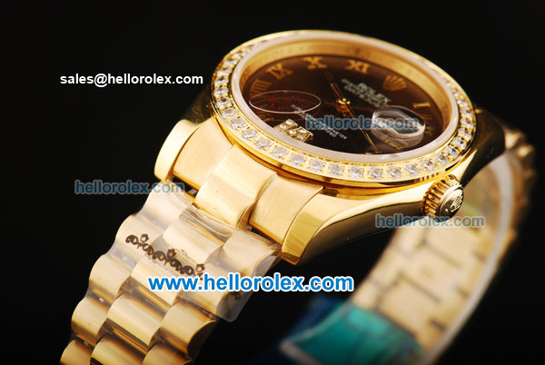 Rolex Datejust Oyster Perpetual Automatic Movement Full Gold with Roman Numeral Markers and Diamond Bezel - Click Image to Close